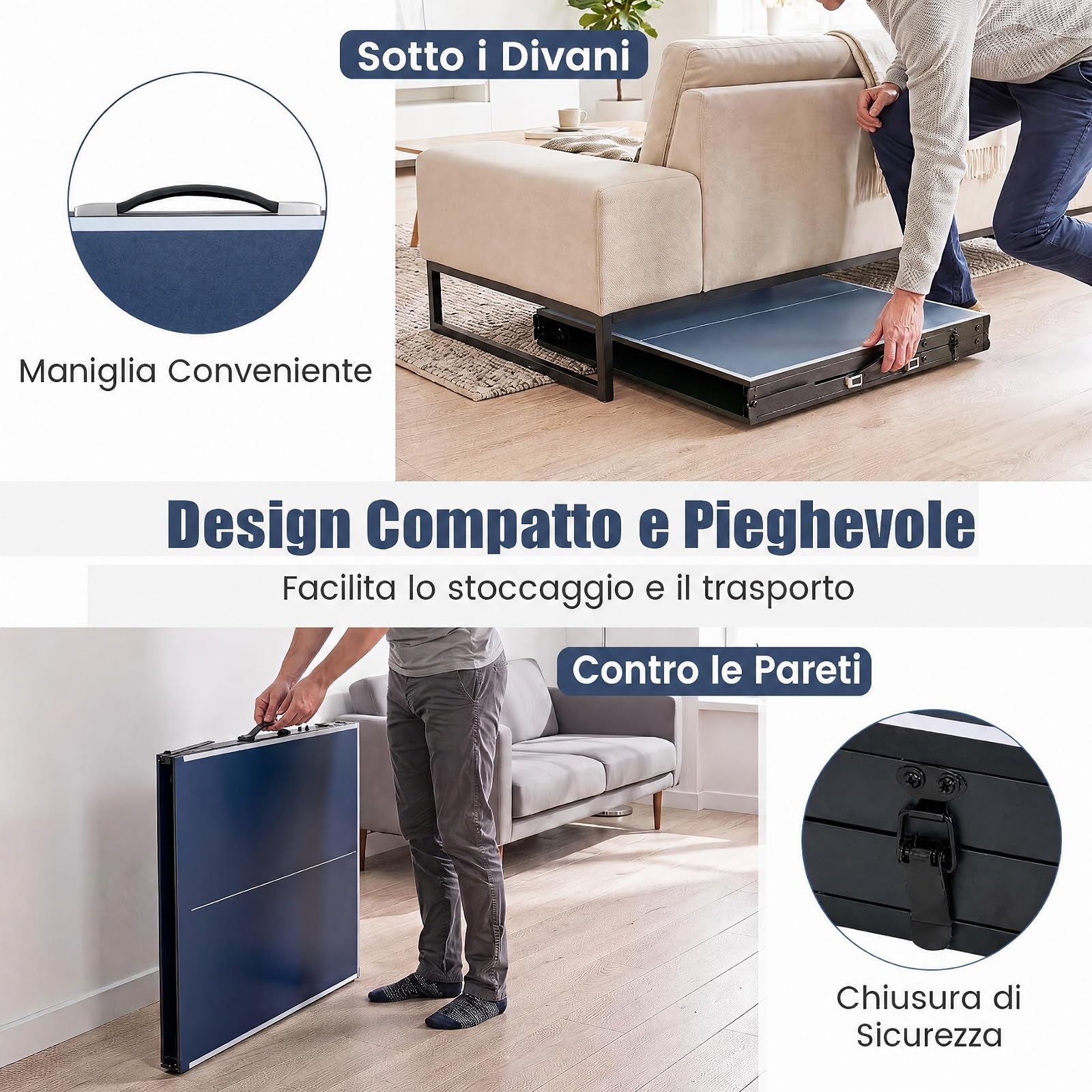 COSTWAY Tavolo da Ping Pong Pieghevole da Esterno ed Interno | Tavolo da Tennis Portatile con Rete, 2 Racchette, Palline e Maniglia, Set Giochi di Ping Pong Salvaspazio per Famiglie