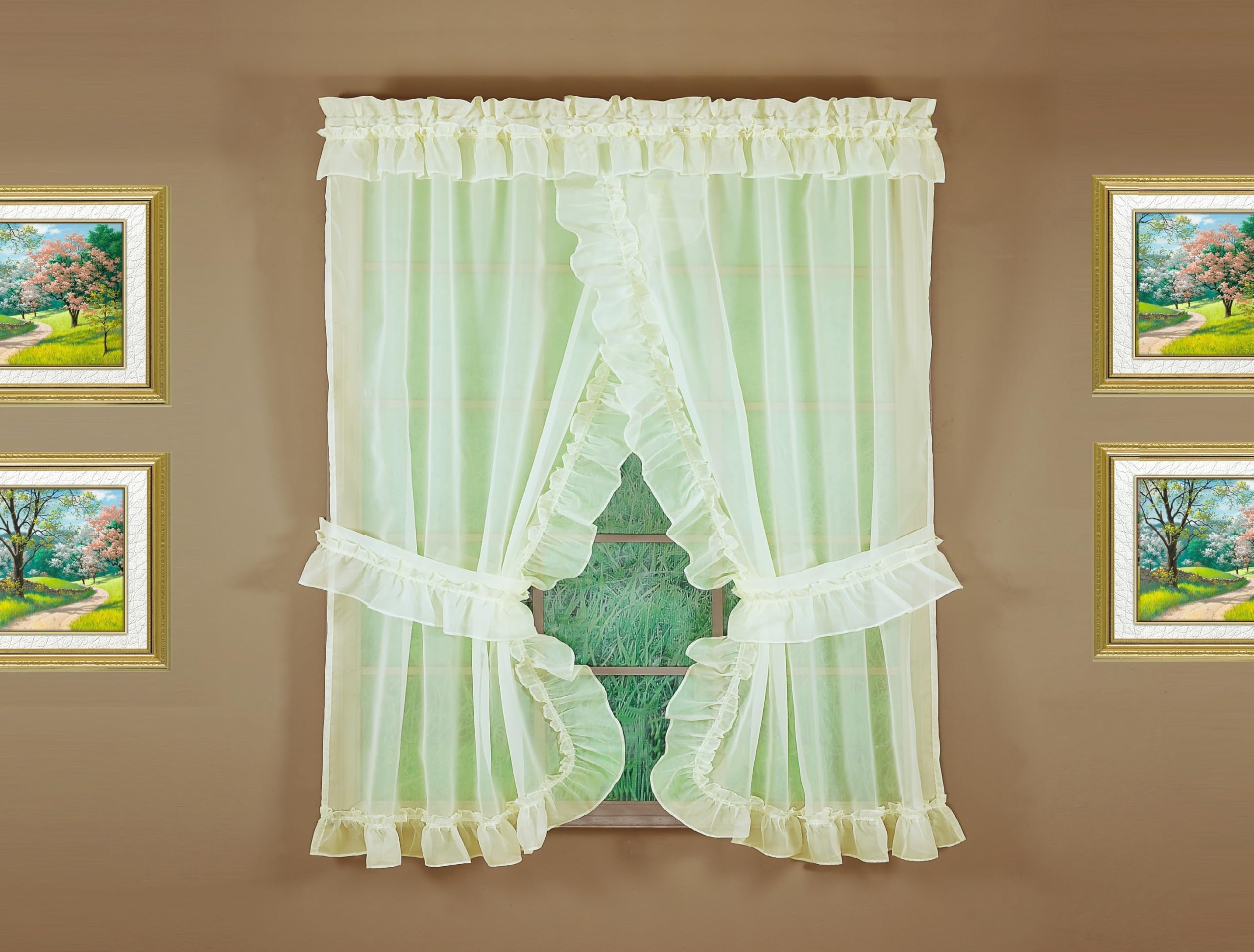 Today's Curtain, Emelia Priscilla Sheer Pair 60" W x 63" L, Ecru, 5-Piece-Set