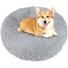 COCOYO Calming Dog Bed & Cat Bed, 31in Donut Washable Medium Pet Bed, Anti-Slip & Anti-Anxiety Fluffy Faux Fur Round Dogs Bed, Fits up to 50 lbs Pets