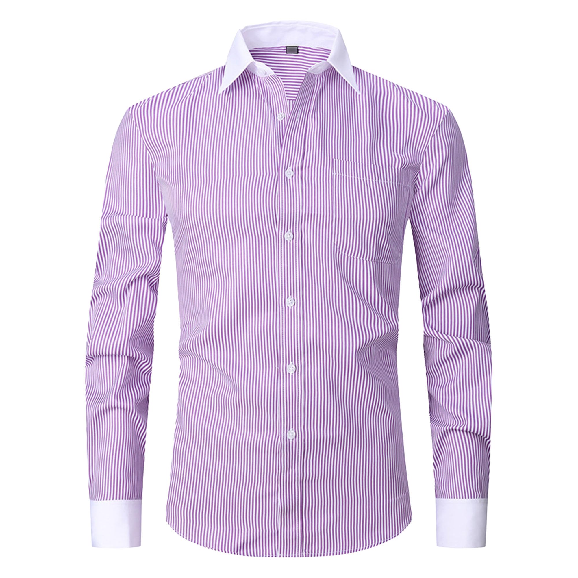 Mens Long Sleeve Slim Fit Dress Shirts Regular Fit Business Shirts Textured Casual Button Down Shirts (4X-L,Striped Pink 1)