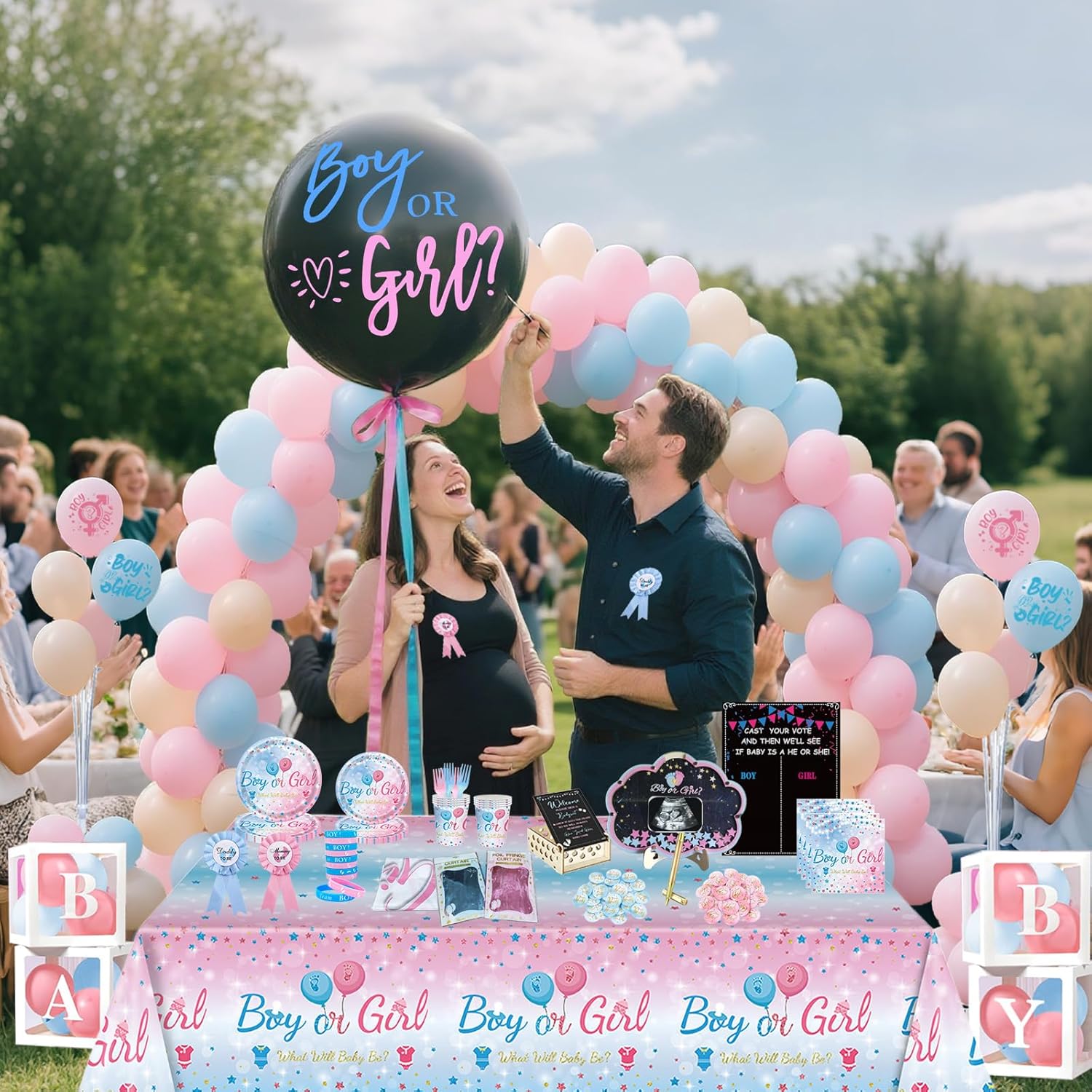 Gender Reveal Party Kit -Gender reveal party for new baby Set，Guess the Boy or Girl Gender Party Decorations，For Revelacion De Sexo De Bebe Big Gift Pack