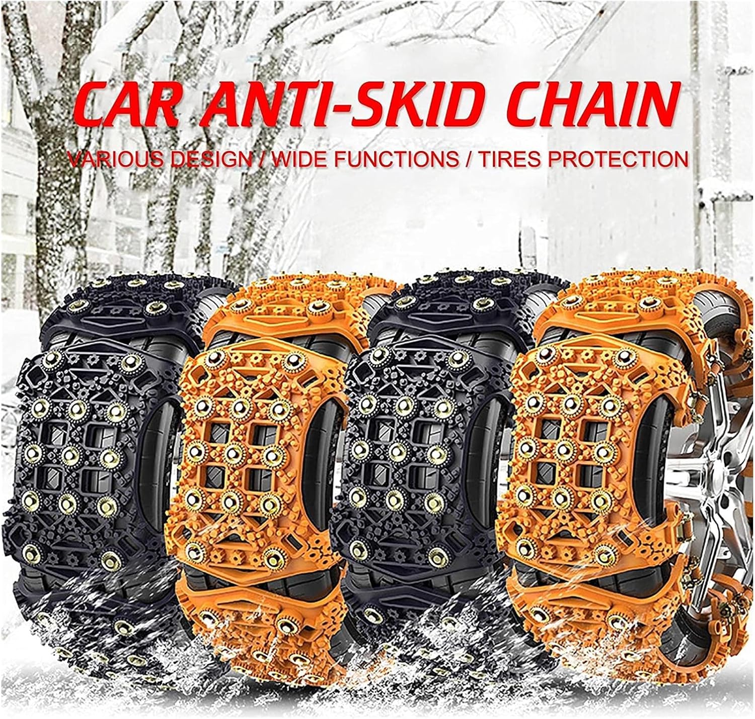 2 Pcs Snow Chains for Cars Car Snow Chain Easy to Fit Emergency Car Snow Tyre Chains Universal for Tyres Width 165-275mm Winter Classic TPU Steel Snow Chains(Yellow (2 Pcs))