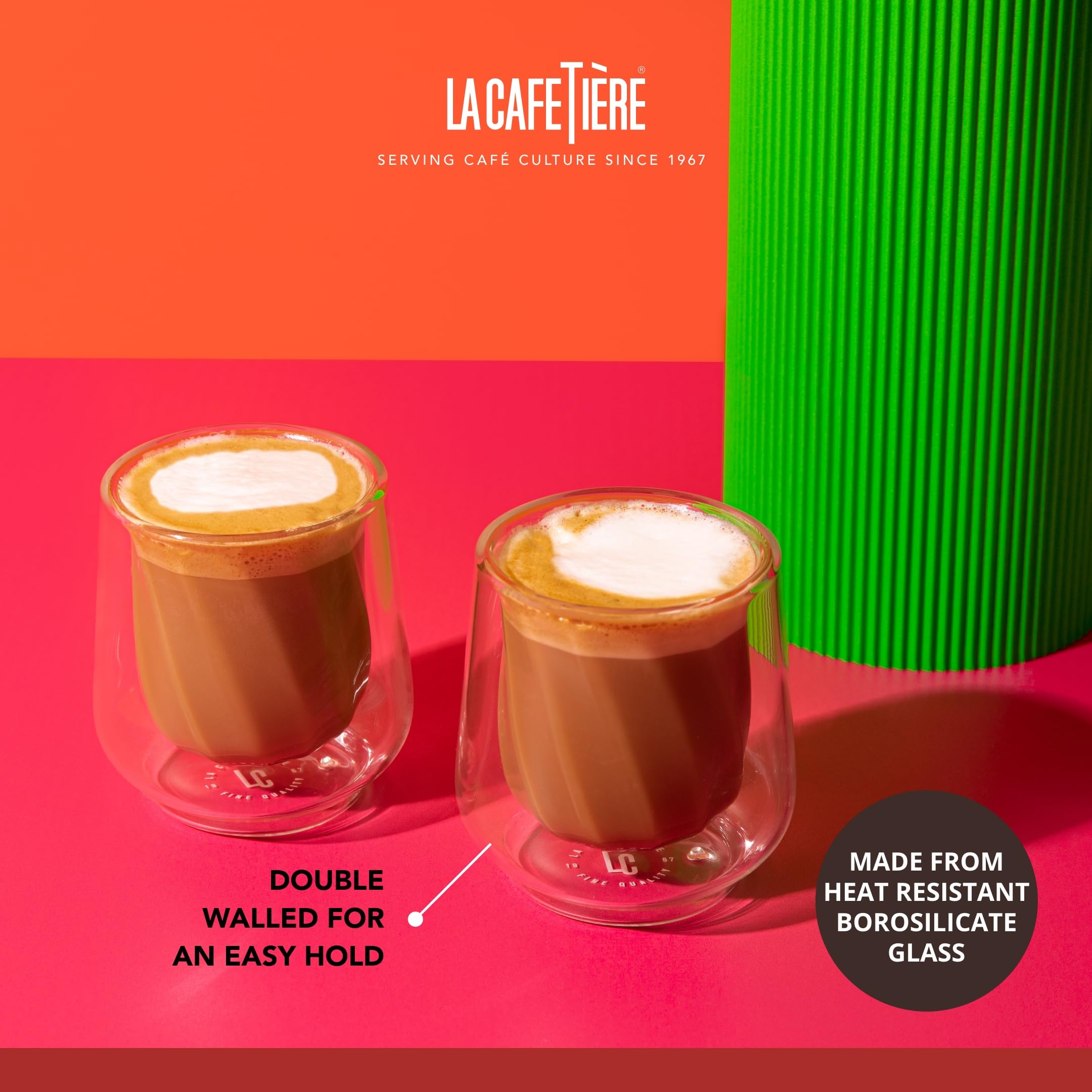 La Cafetière 2pc Siena Double-Walled Cortado Glasses Set, 135ml Insulated Coffee Cups for Barista Cortado Stackable and Lightweight - Image 2
