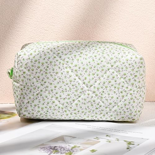 Miniatura 7 de SOIDRAM Bolsa de maquillaje floral acolchada para cosméticos, bolsa de maquillaje coqueta inflada, bolsa de maquillaje estética, bonita bolsa de
