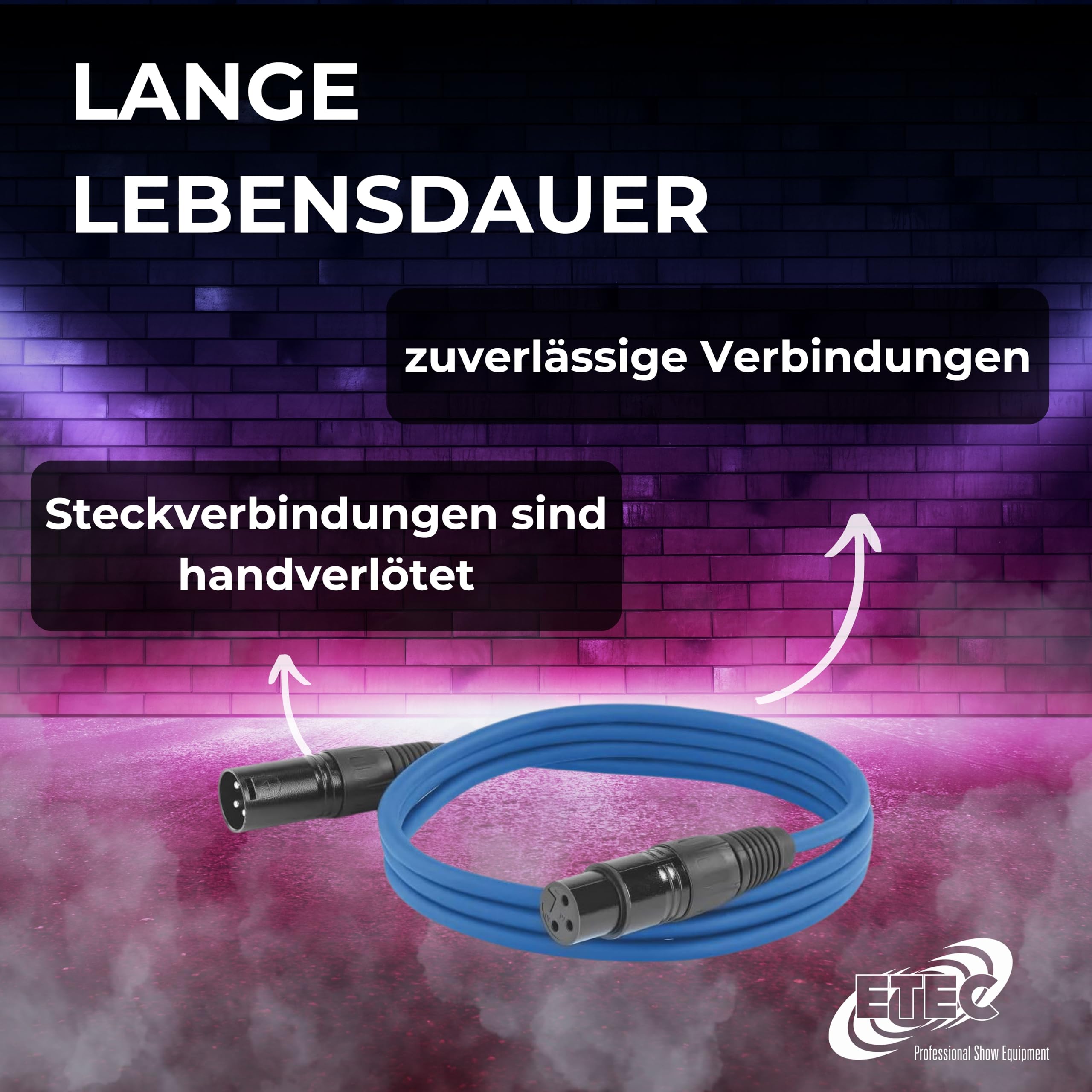 ETEC Lot de 10 câbles audio XLR professionnels 1,5 m – Câble microphone, câble DMX, câbles XLR symétriques pour musique, technologie d'éclairage et équipement DJ