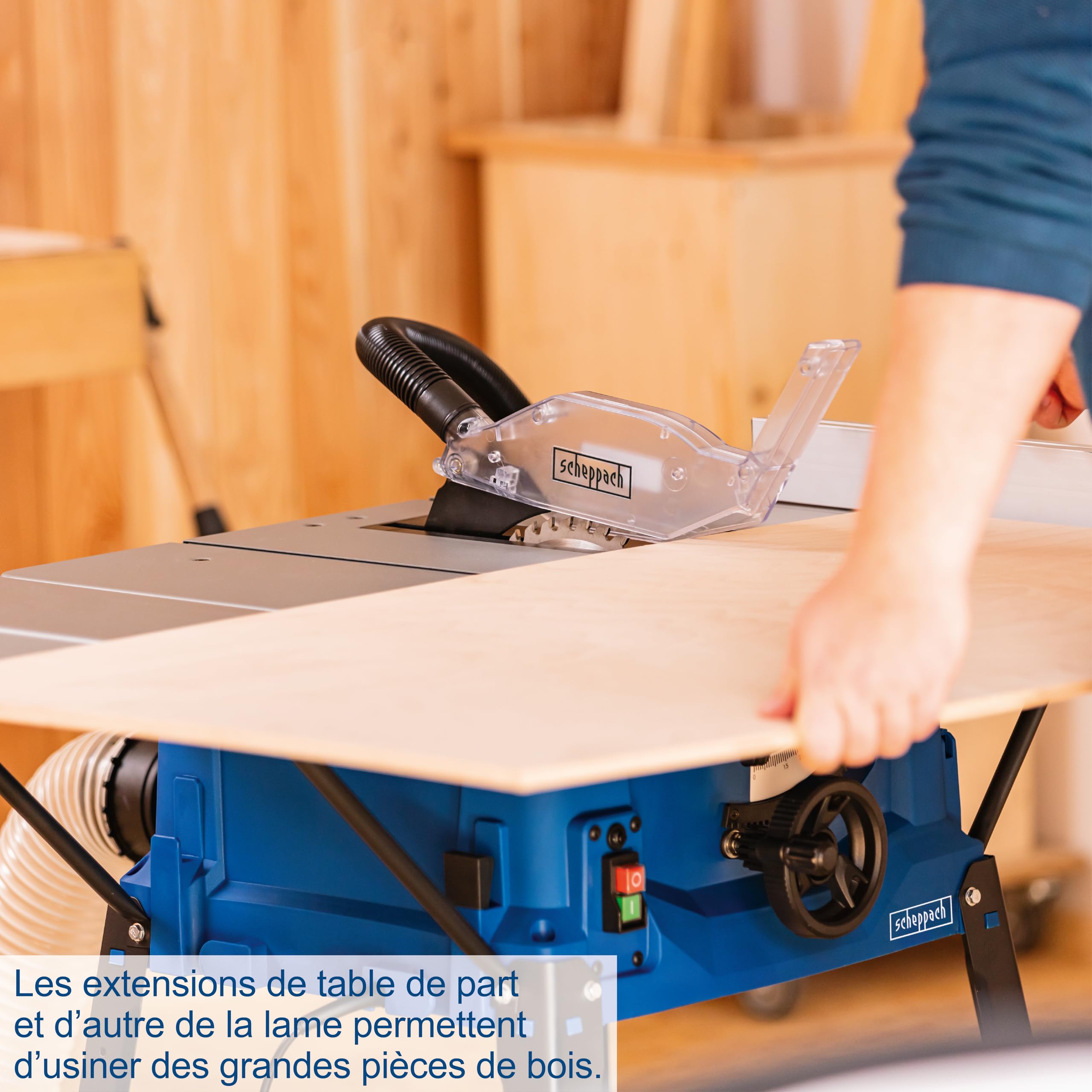 Scheppach Scie circulaire sur table HS100S | Puissance 2000W | Lame Ø 250x30 mm | Hauteur de coupe max. 85 mm | Dimensions de la table 940x642 mm | Lame de rechange supplémentaire