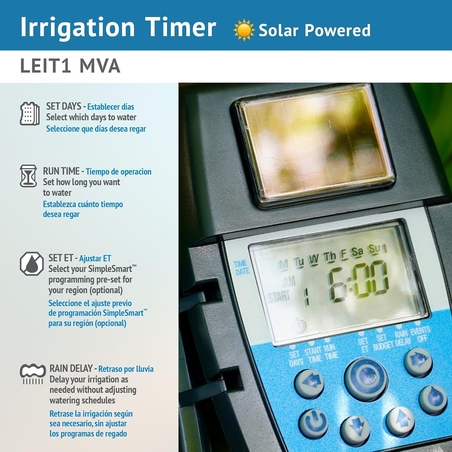 DIG LEIT 1 MVA Solar Powered Irrigation Timer - Advanced Solar Technology, 3/4" & 1" Valve Actuator Adapter Kit, Ideal for Efficient Water Management