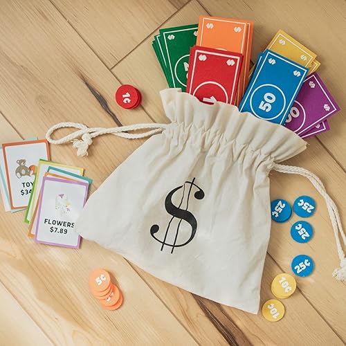 Miniatura 4 de Good Ground Juego de simulación para niños de fieltro educativo Montessori juguete dólares billetes monedas, billetera, juego de conteo para niños