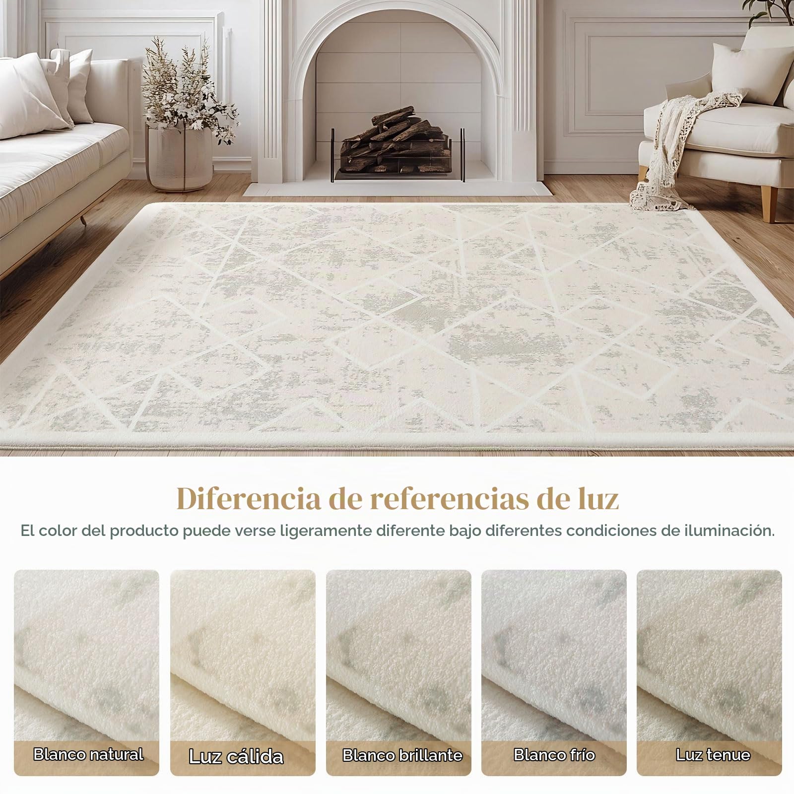 Alfombra Salon 160x200 Alfombras de Habitacion Crema Marfil Blanco Blanco Bebe Infantil Vinilica Pelo Corto Moderna Abstracta Geometría Suave Antideslizante Dormitorio Accesorios