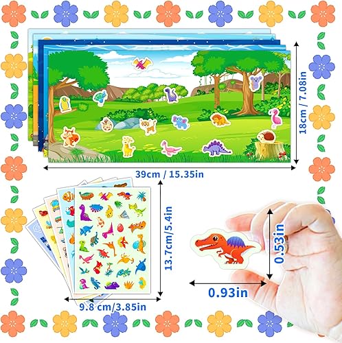 Miniatura 6 de 1860 calcomanías para niños, 54 hojas, lindas calcomanías para niños con 5 tableros de escena de bricolaje, paquete de calcomanías de animales