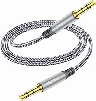 Henrety 3.5 mm nylon fonott aux audió kábel 1 m férfi-férfi csatlakozó fejhallgató autó sztereó hangfal iPhone iPad iPod Echo szürke 1