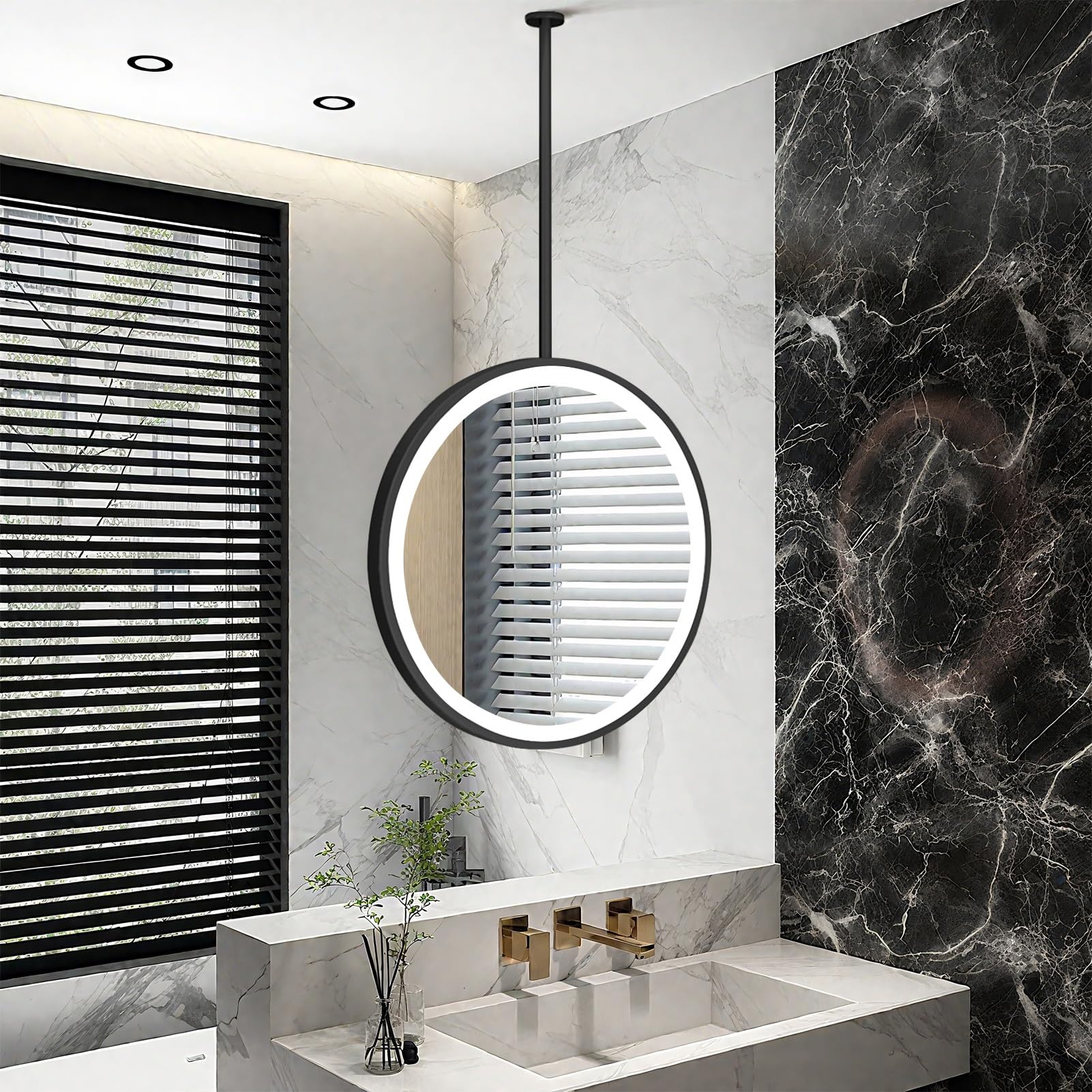 Miroir intelligent à LED réglable rond suspendu pour maquillage Sk