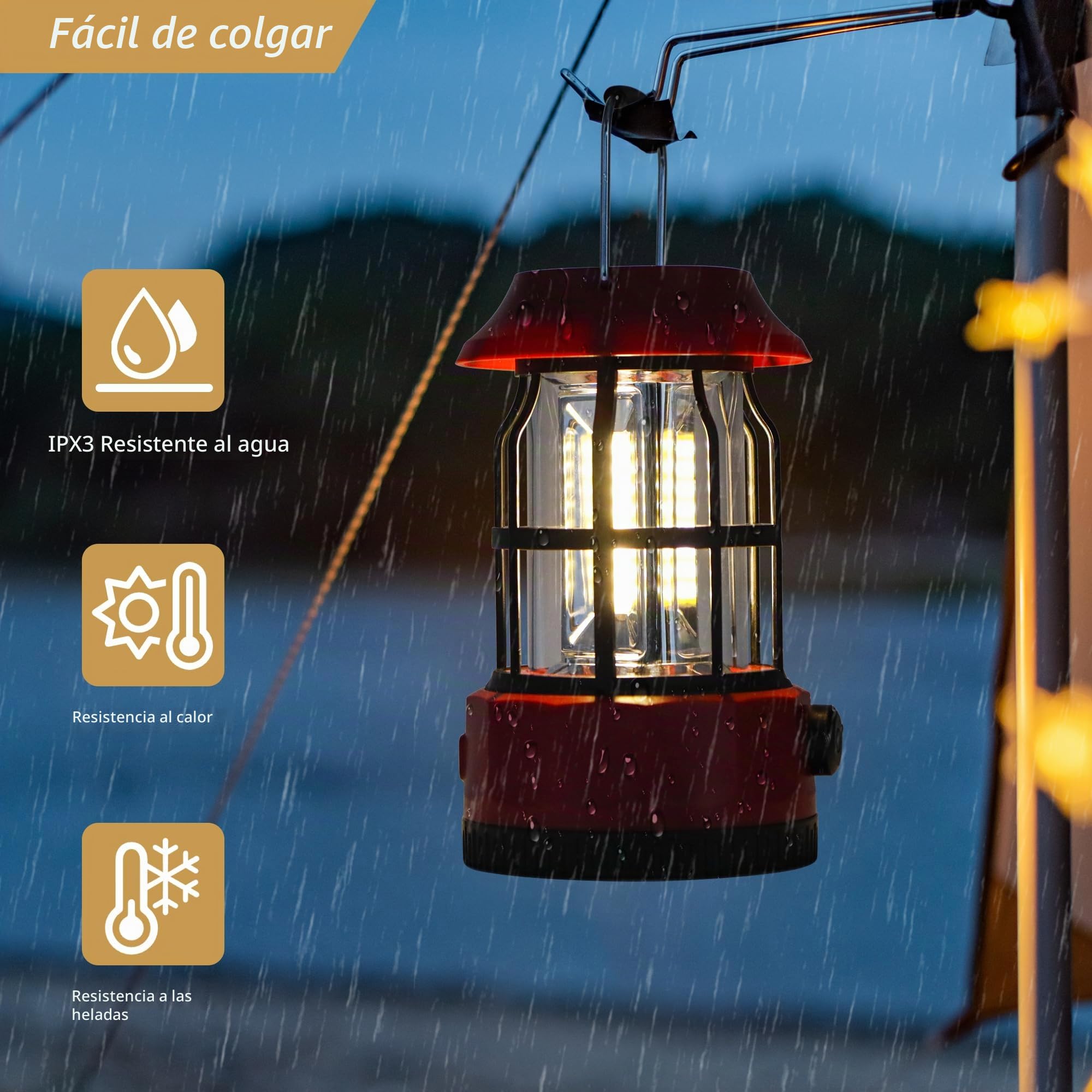 TRIROCKS Juego de 2 faroles solares LED para camping, regulables, recargables, IPX3, resistentes al agua, luces de emergencia portátiles, luces de camping al aire libre, para camping, hogar, corte de