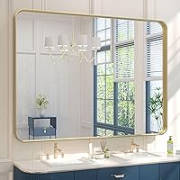 Vista 100 de TETOTE Espejo de marco negro de 16 x 24 pulgadas, espejo de tocador de baño para pared, moderno espejo rectangular de esquina redonda con marco