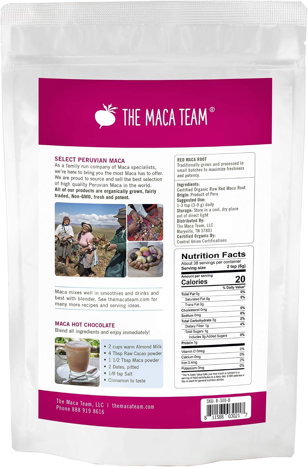 The Maca Team Raw Red Maca Powder, Fair-Trade, GMO-Free Maca from Peru, 8 Ounces, 25 Servings