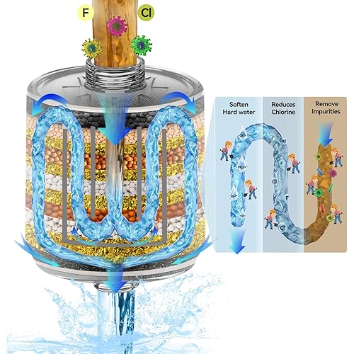 High Output Shower Filter - RainVista Shower Head Filter for Hard Water - Newest Patented Design - Water Softener to Remove Chlorine and Fluoride - Universal Multi-Stage Shower Filter for Shower