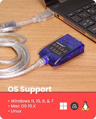 Miniatura 3 de Gearmo Adaptador USB a serie RS-232 con indicadores LED, chipset FTDI, compatible con Windows 11/10/8.1/8/7, Mac OS X 10.6 y superior