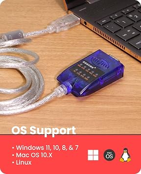 محول Gearmo USB إلى Serial RS-232 بمؤشرات LED ، مجموعة شرائح FTDI ، يدعم Windows 11/10 / 8.1 / 8 / 7 ، Mac OS X 10.6 وما فوق
