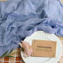 85 cm x 300 cm Muslin Cheese Cloth Table Runner Blue Boho Washable Table Decoration Table Runner for Wedding, Birthday, Communion, Christening, Party, Valentine's Day, Christmas and New