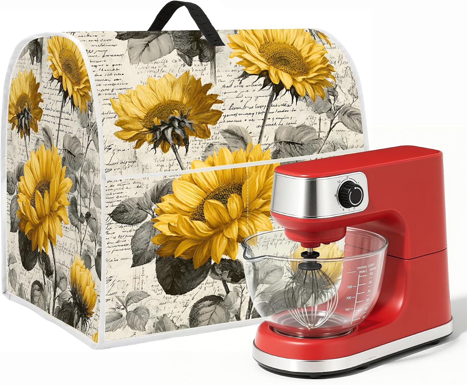 Stand Mixer Dust Cover with Handle & Pocket, Durable Protector for 6-8 Qt Mixers, Stylish Farmhouse Vintage Design, Easy to Clean, Perfect for Kitchen Storage