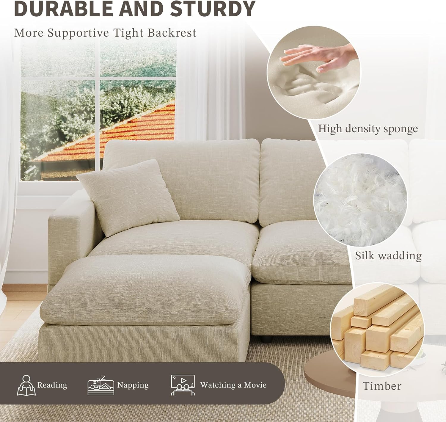 Cloud Couch Modular Sectional Sofa, Modern Convertible Deep Seat Sofas with Ottoman, 4 Seater L-Shaped Comfy Couches for Living Room Apartment Lounge, Down Filled, Removable & Washable Cushion Covers