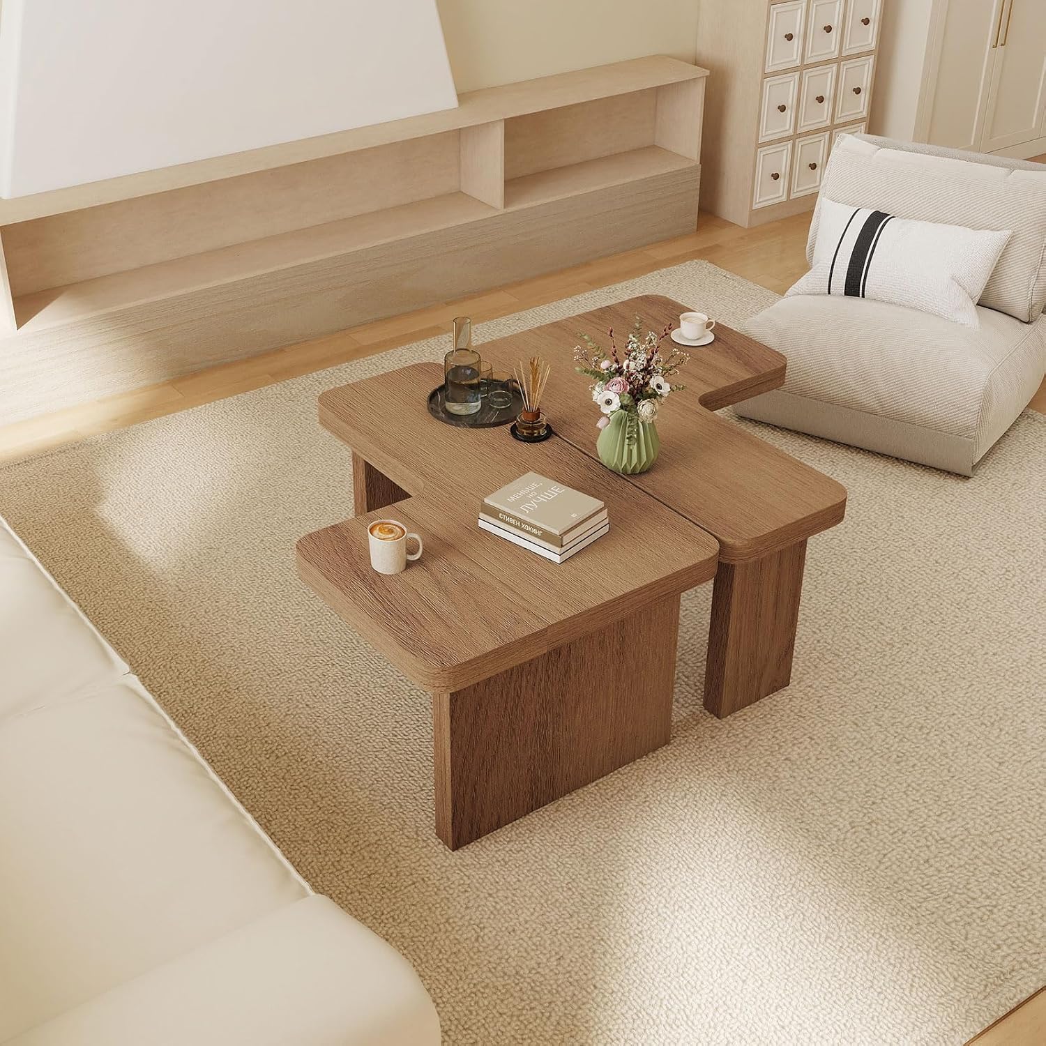Modular Farmhouse Coffee Table Set of 2 with All Thick Panels