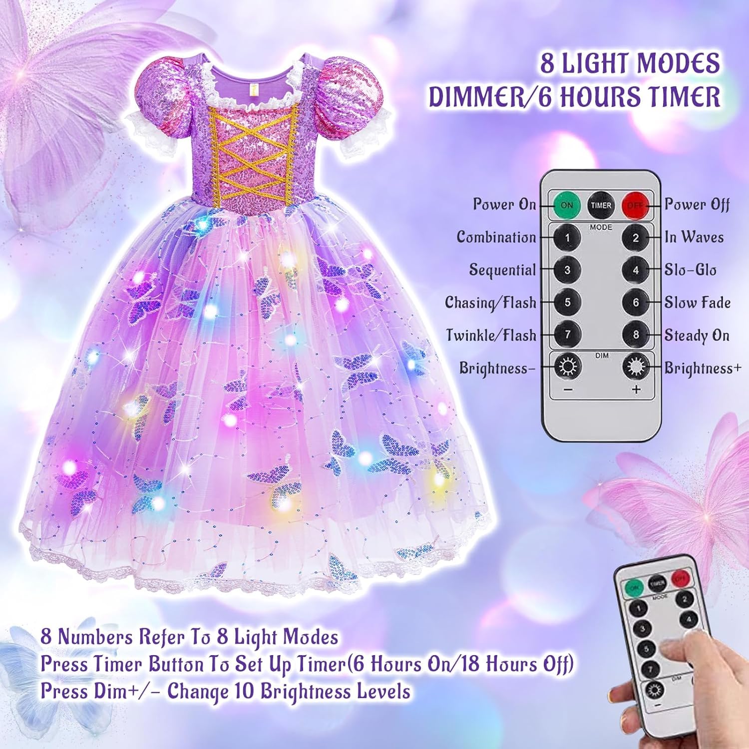 Light Up Princess Dresses for Girls Toddler Halloween Birthday Party Girls Costume with Accessories