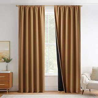 NICETOWN Gold Brown 100% Blackout Curtains for Living Room, 52 x 84 Inch 2 Panels Black Lined Insulated Window Treatment, Rod Pocket Style, Energy Saving and Privacy Protection