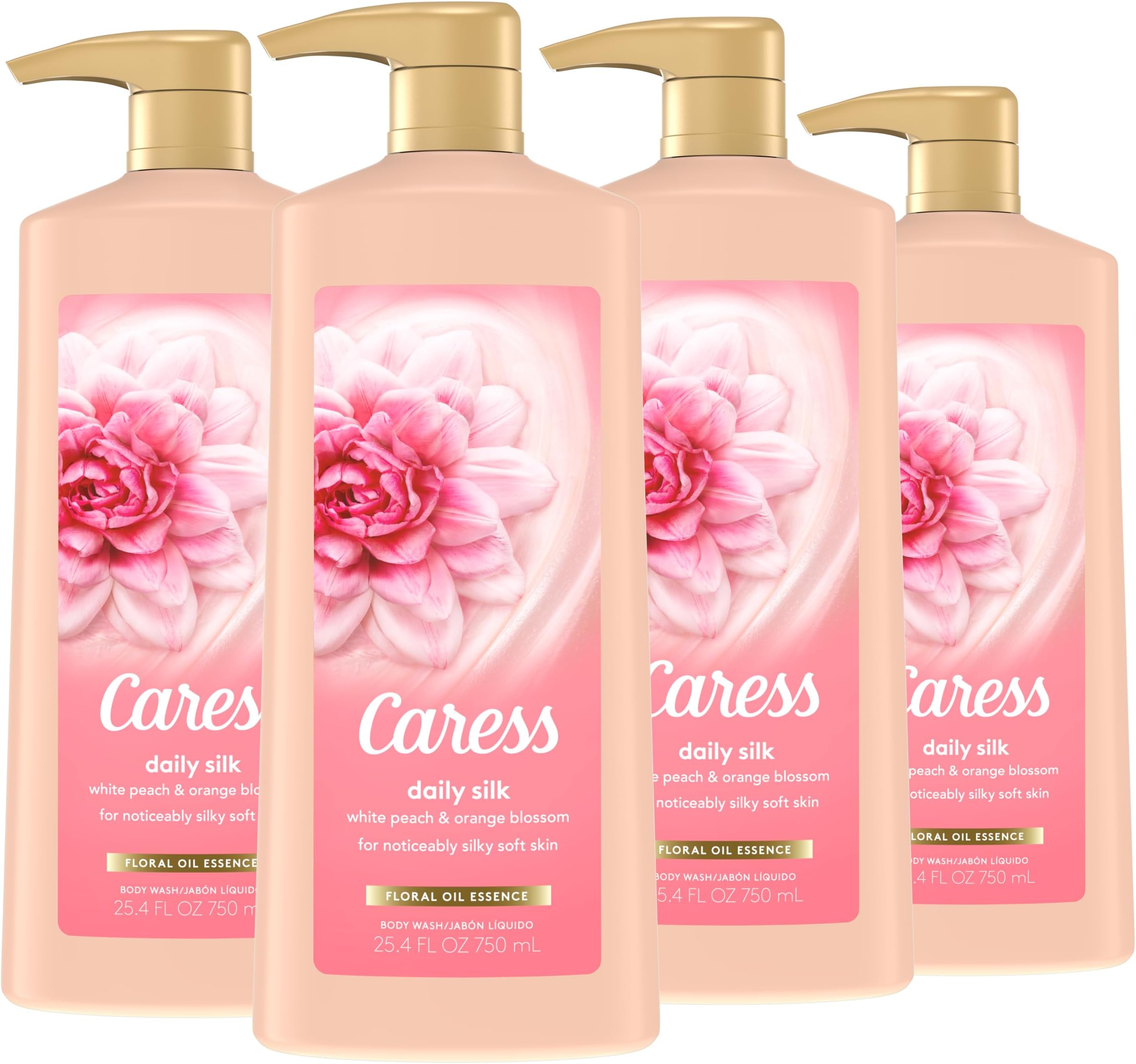 Hydrating Body Wash with Pump Shower Gel For Soft, Silky Skin Daily Moisture Body Wash With Silk Extract & Floral Oil Essence, 25.4 Fl Oz (Pack of 4)