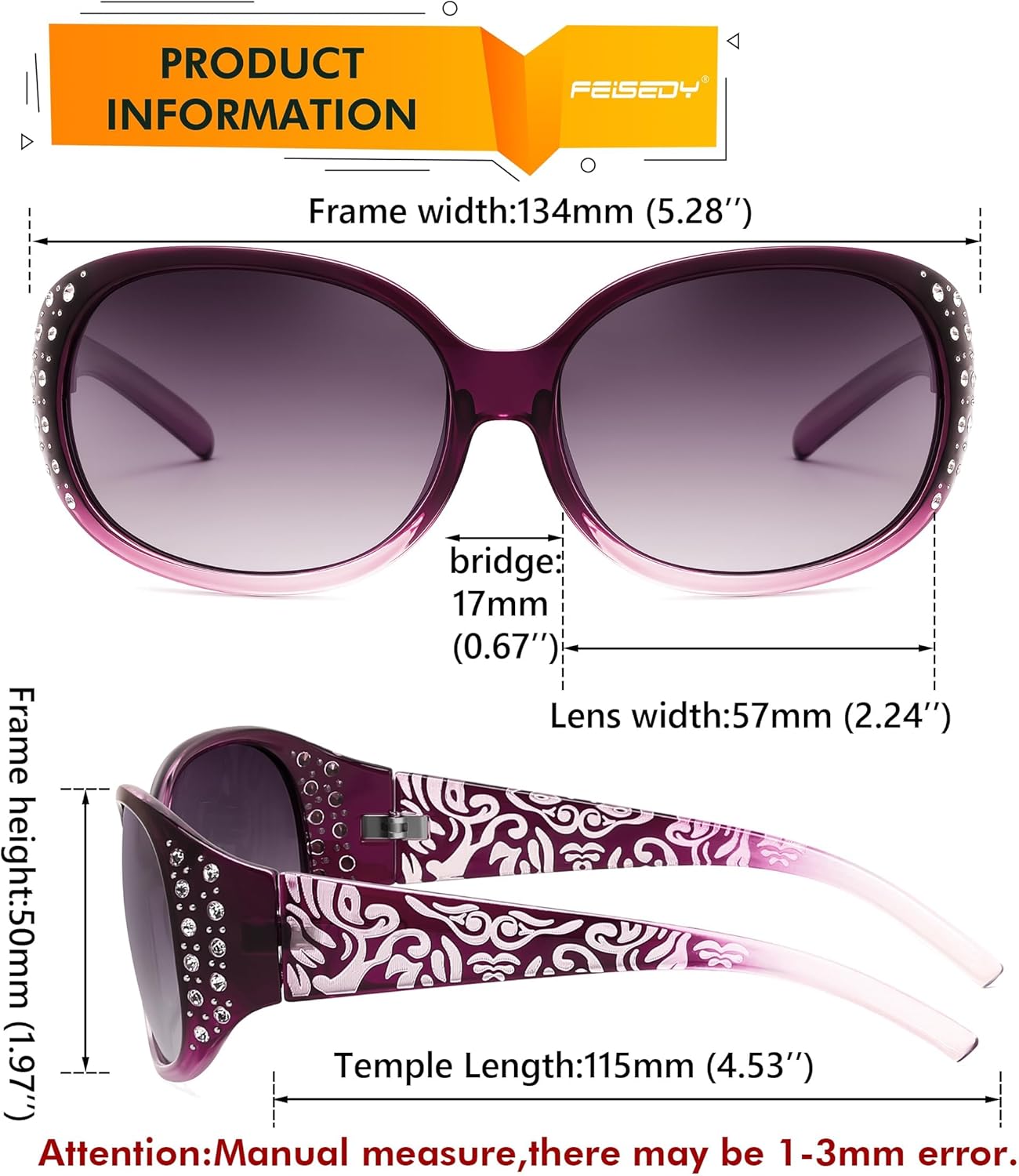 FEISEDY Women's Polarized Sunglasses Wrap Around Rhinestone Design Fashion Sunnies UV400 Protection B1091 - Image 7