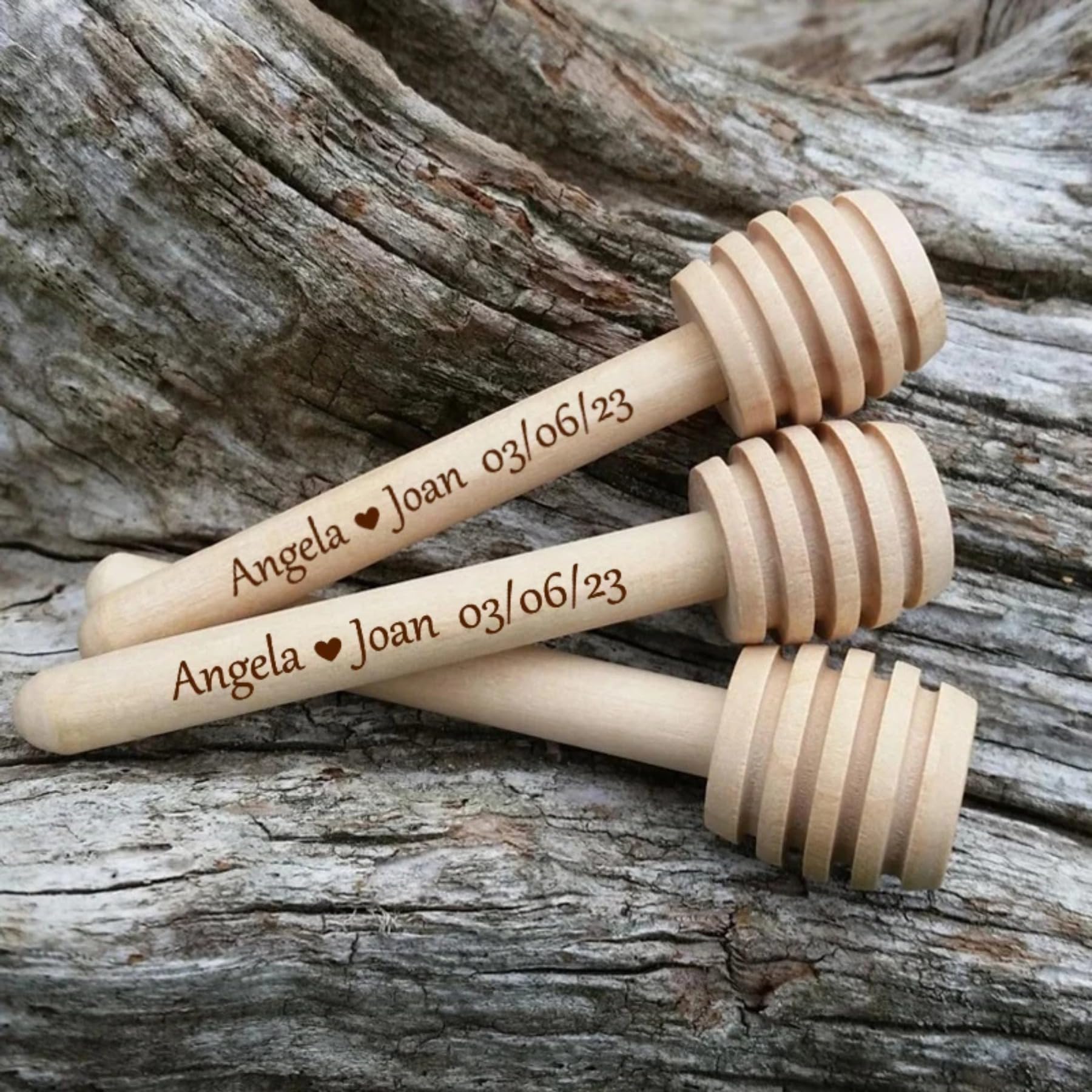 Dangyuxia 20/50/100pcs Personalized Wood Honey Dipper Sticks Custom Wedding Gift Party Favor Souvenir Wooden Mixing Stirring Stick for Honey Jar (10cm,50pcs)
