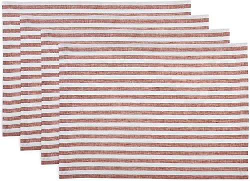 Miniatura 39 de Solino Home Amalfi - Manteles individuales a rayas, de 14 x 19 pulgadas, juego de 4 unidades, tela natural, lino europeo, 100 % lino puro, hechos a