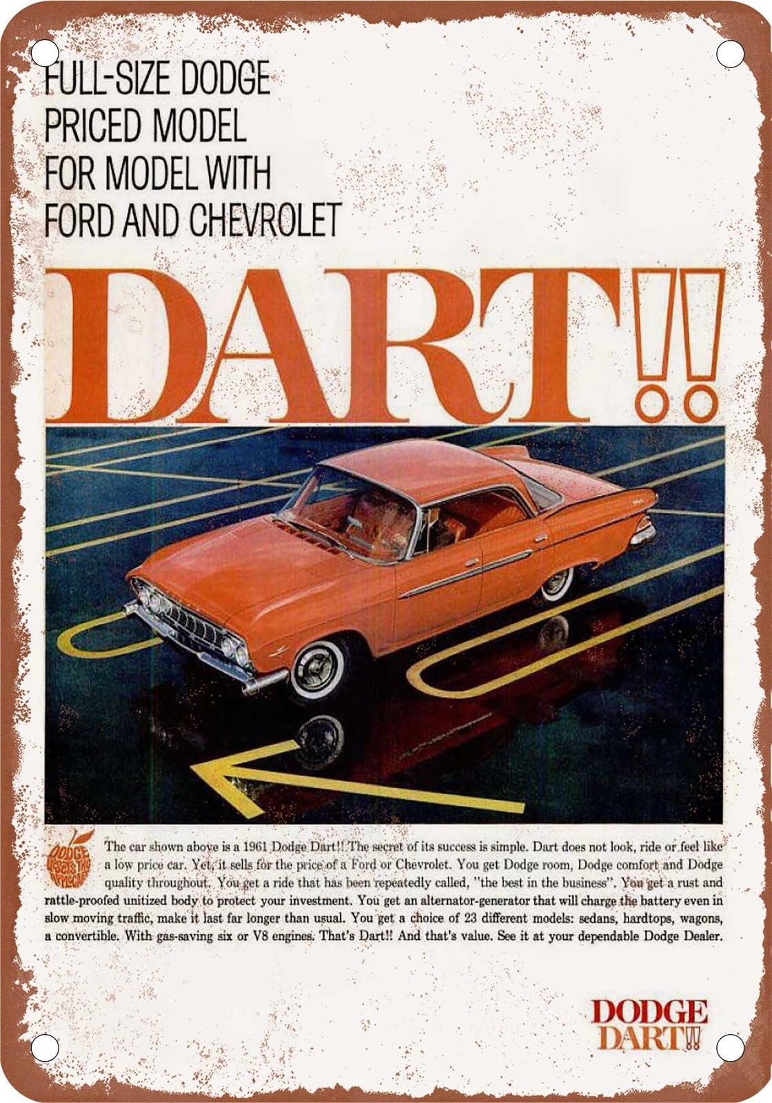 METAL SIGN - 1961 Dodge Vintage Ad 03 - Old Retro Rusty Look home decor
