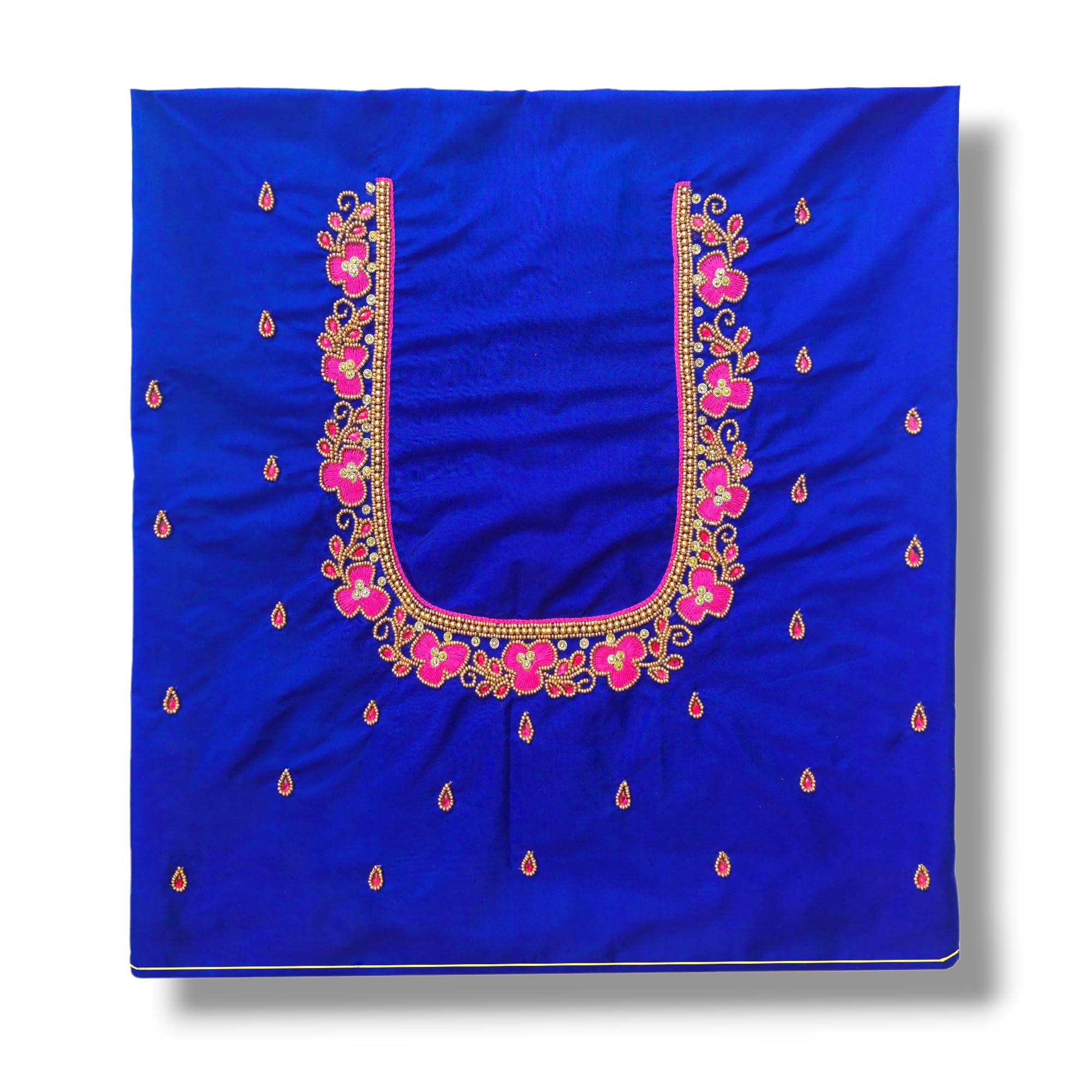 K3 ZONE 3 Leaf Design Handmade Aari Work Embroidery Unstitched Flower Stone Design Blouse Silk Material (1 Meter)