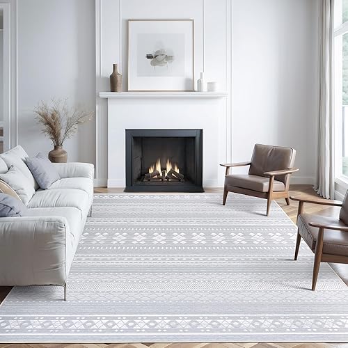 Miniatura 6 de Alfombra lavable de 6 x 9 pies para sala de estar, dormitorio, comedor, pelo bajo ultrafino con respaldo antideslizante, alfombra geométrica
