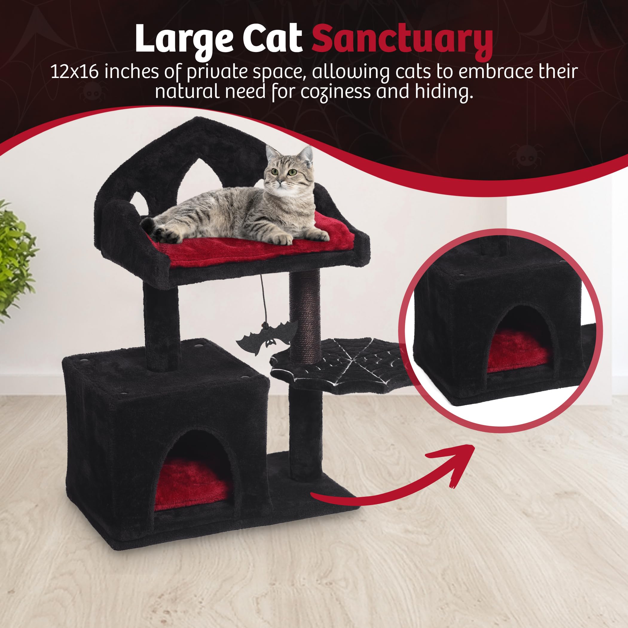 Gothic Katzenkratzbaum Mit Sisal & Spielzeug – 94 Cm Hoch, Schwarz, Für Mittlere & Große Katzen, Stabile Basis