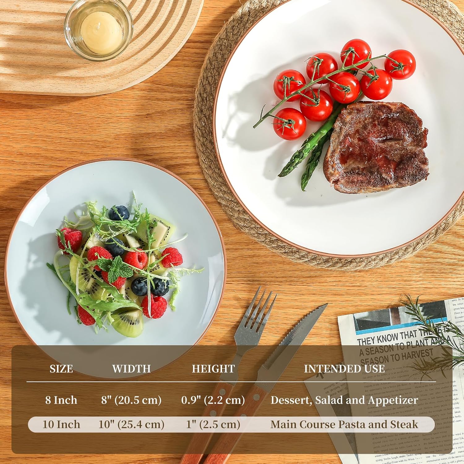 Dinner Plates Set of 6-10 Inch Large Ceramic Plate for Salad, Pasta, Steak - Colorful Modern Serving Dishes - Microwave, Oven and Dishwasher Safe - Assorted Candy Hue