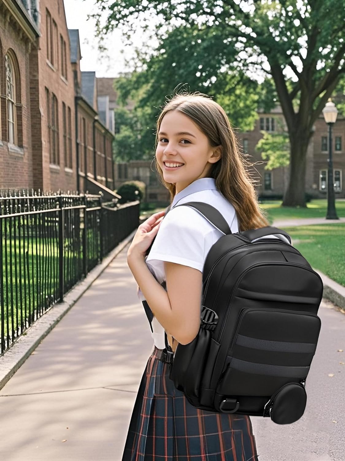 Cute Backpack for Teen Girls Boys, Aesthetic Laptop Bookbag for College High Middle School Student Women, Black - Image 2