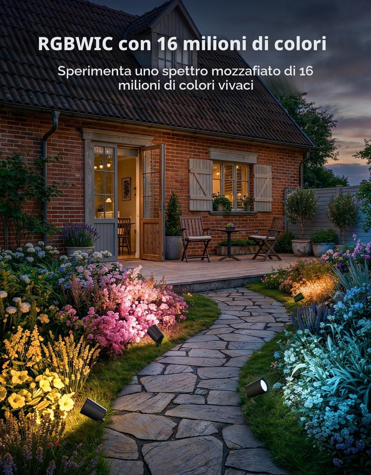 Govee Faretti da Esterno Lite, Dimmerabile 350lm Luci da Esterno, 4 pz | IP67, RGBWIC Luce da Giardino con 64 Scena e 16 Mio di Colori, Funziona con Alexa & Matter, Per il Cortile, la Strada