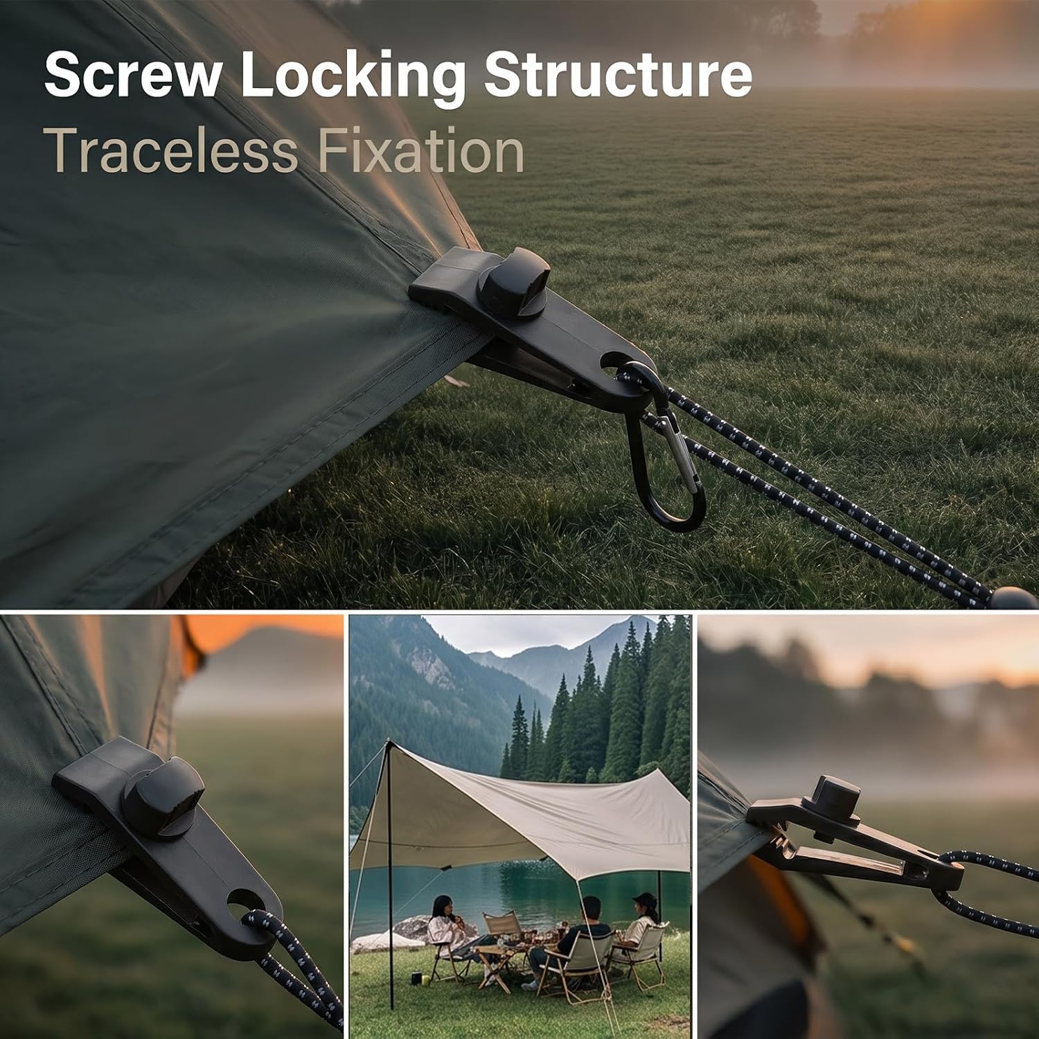 KogniTiva 60 Pack Tarp Clips Heavy Duty Lock Grip with Carabiner Clips and Bungee Cords, Tarp Clamps Shark Tarp Fasteners Clips for Pool Awnings Camping Caravan Canopies