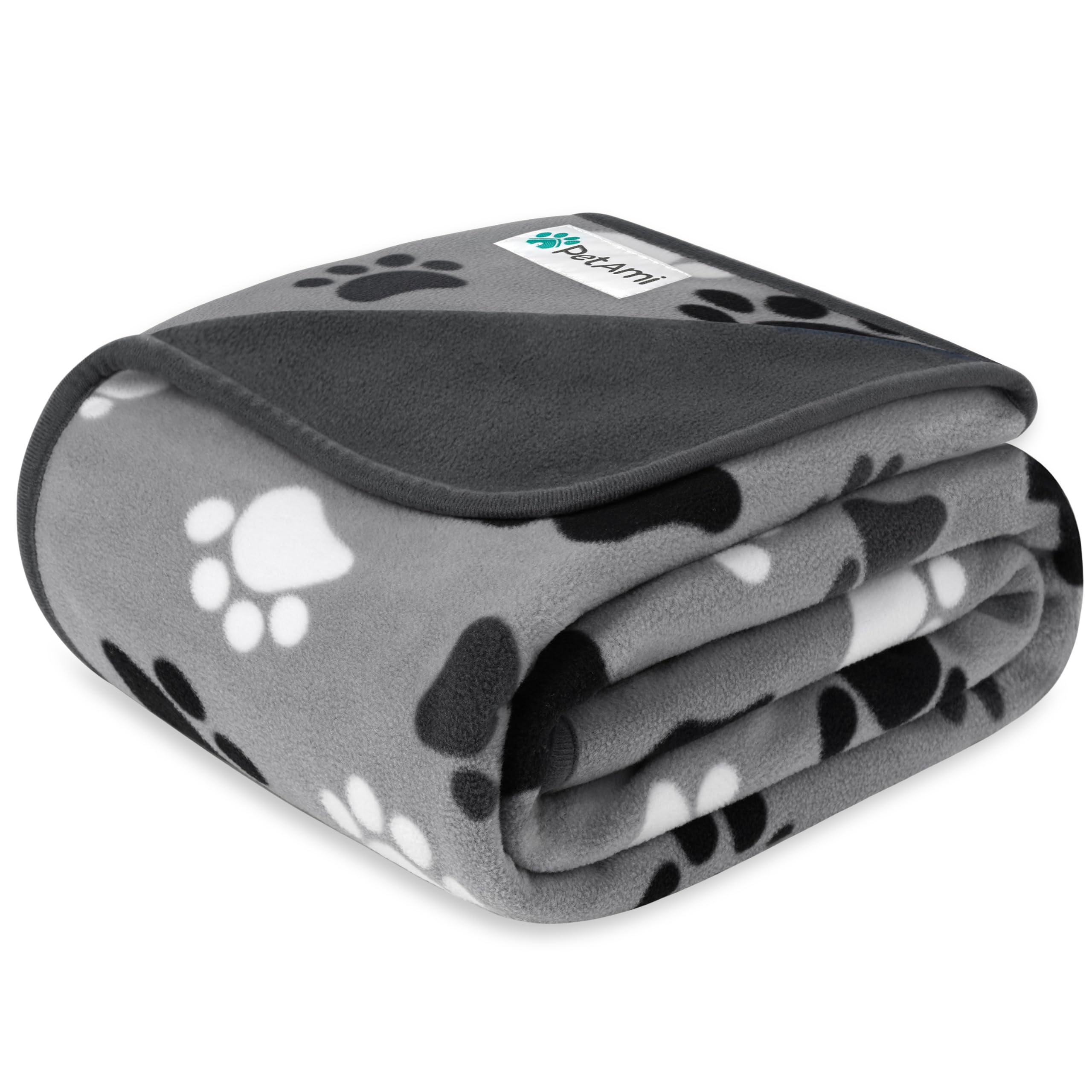 PetAmi Waterproof Fleece Dog Blanket, Pet Blanket Small Medium Large Dogs, Microfiber Throw Bed Couch Protector Indoor Cat Puppy Kitten, Reversible Warm Soft Plush Fuzzy, Large 40x60 Paw Print Gray