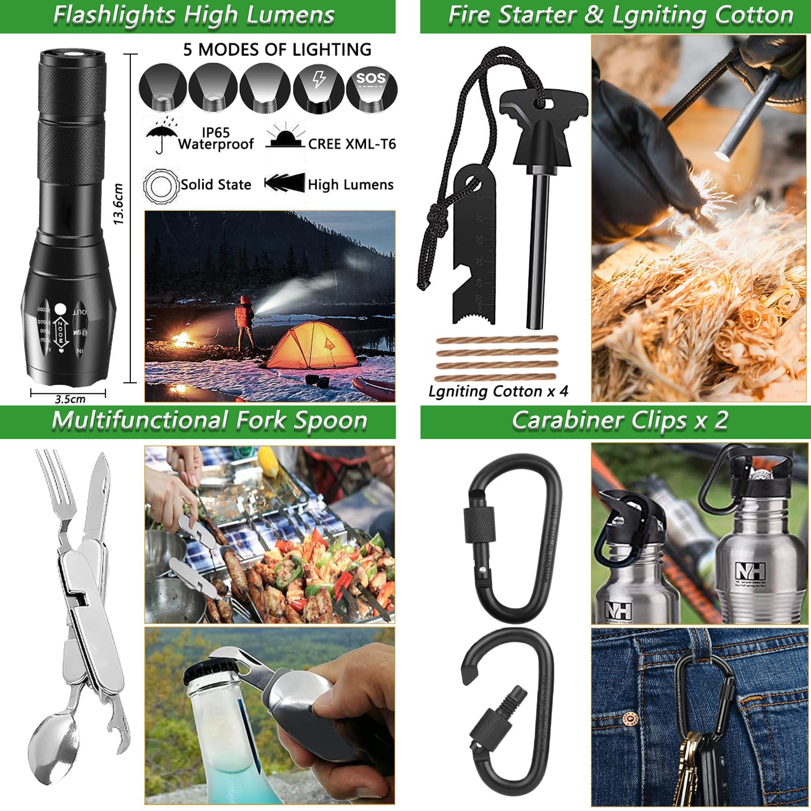 Kit de Supervivencia, Equipo de Emergencia con Filtro de Agua, Kit Supervivencia con Cuchillo de Caza, Kit de Primeros Auxilios para Viajar Caminar Acampar al Aire Montaña (Camuflaje)
