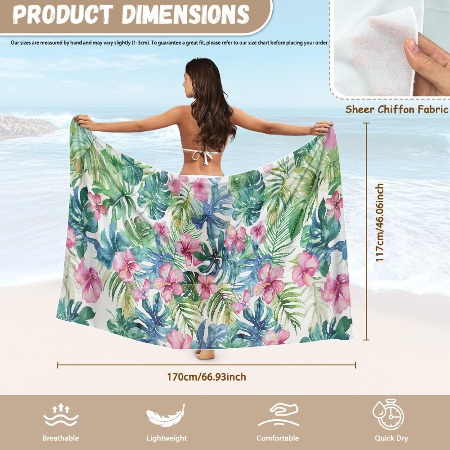 Swimsuit Coverup for Women Semi-Sheer Chiffon Sarong Bikini Wrap Skirt Lightweight Bathing Suit Cover Up - Image 8