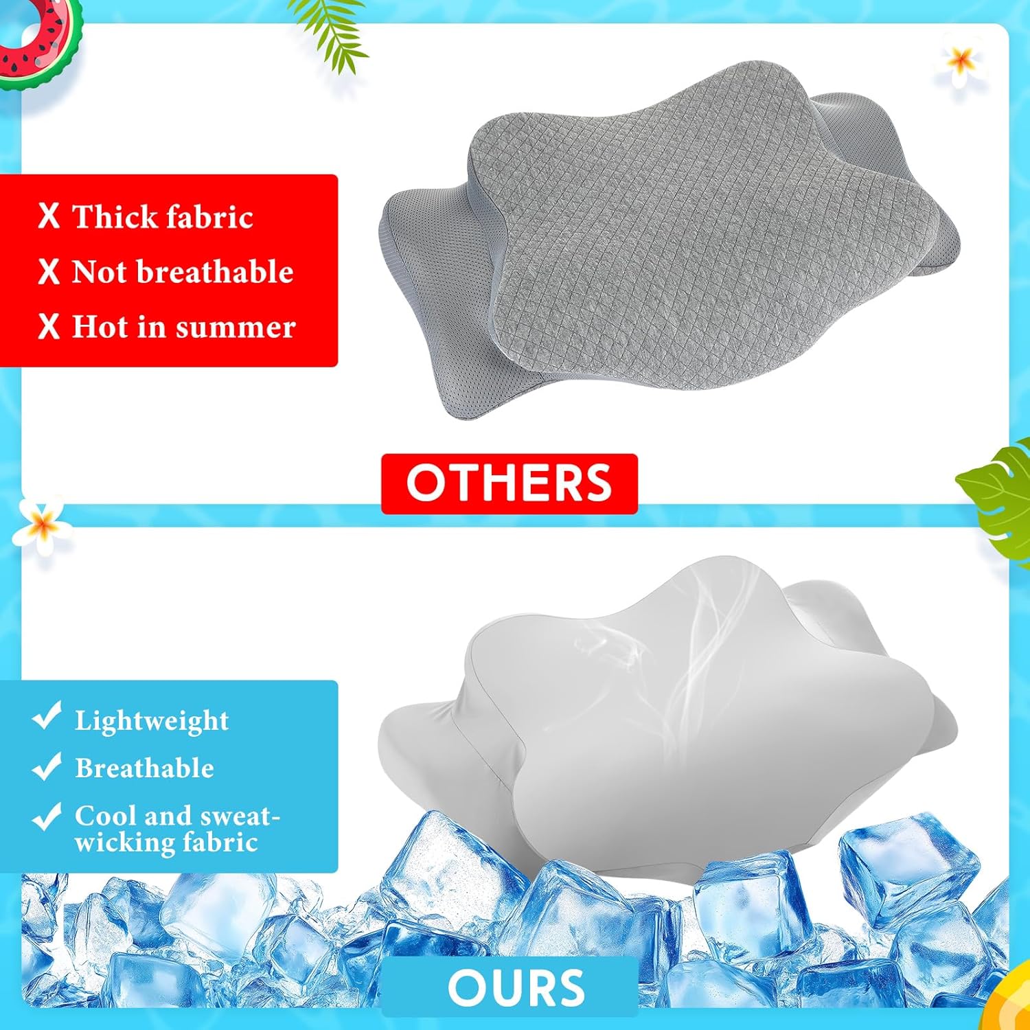 Hahafelt Cooling Cervical Pillowcase Cover with Envelope Closure (Only Pillow Case) Ergonomic Neck Pillowcase Smooth Soft Cool Pillow Cover for Side Back Stomach Sleepers(Gray,Queen Size)