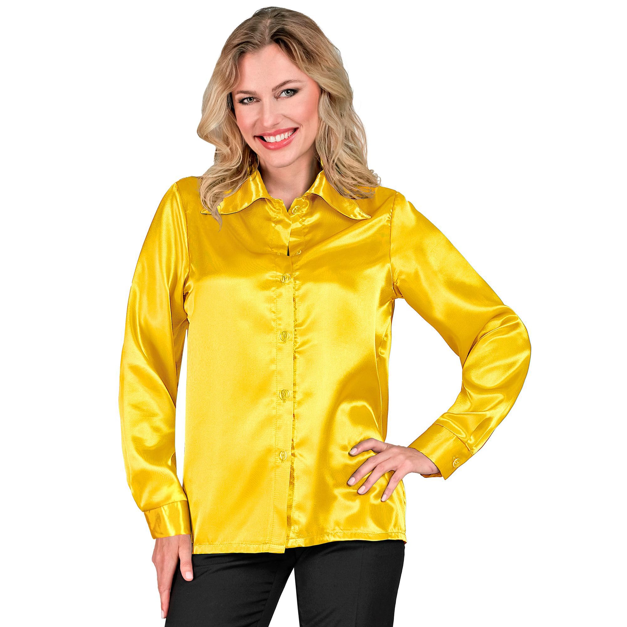 W WIDMANN MILANO Party Fashion - Satin Blouse for Women, Women's Shirt for 70s Theme Party, Disco Fever, Carnival