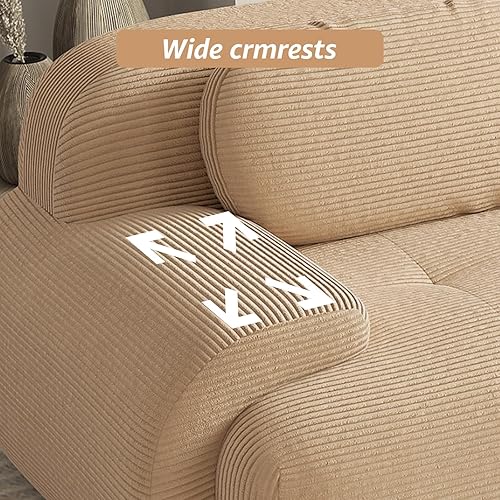 Miniatura 6 de Sofá biplaza moderno de 80 pulgadas para sala de estar, sofá modular de pana con asiento profundo, sofá biplaza camello con 1 otomana, sofás para