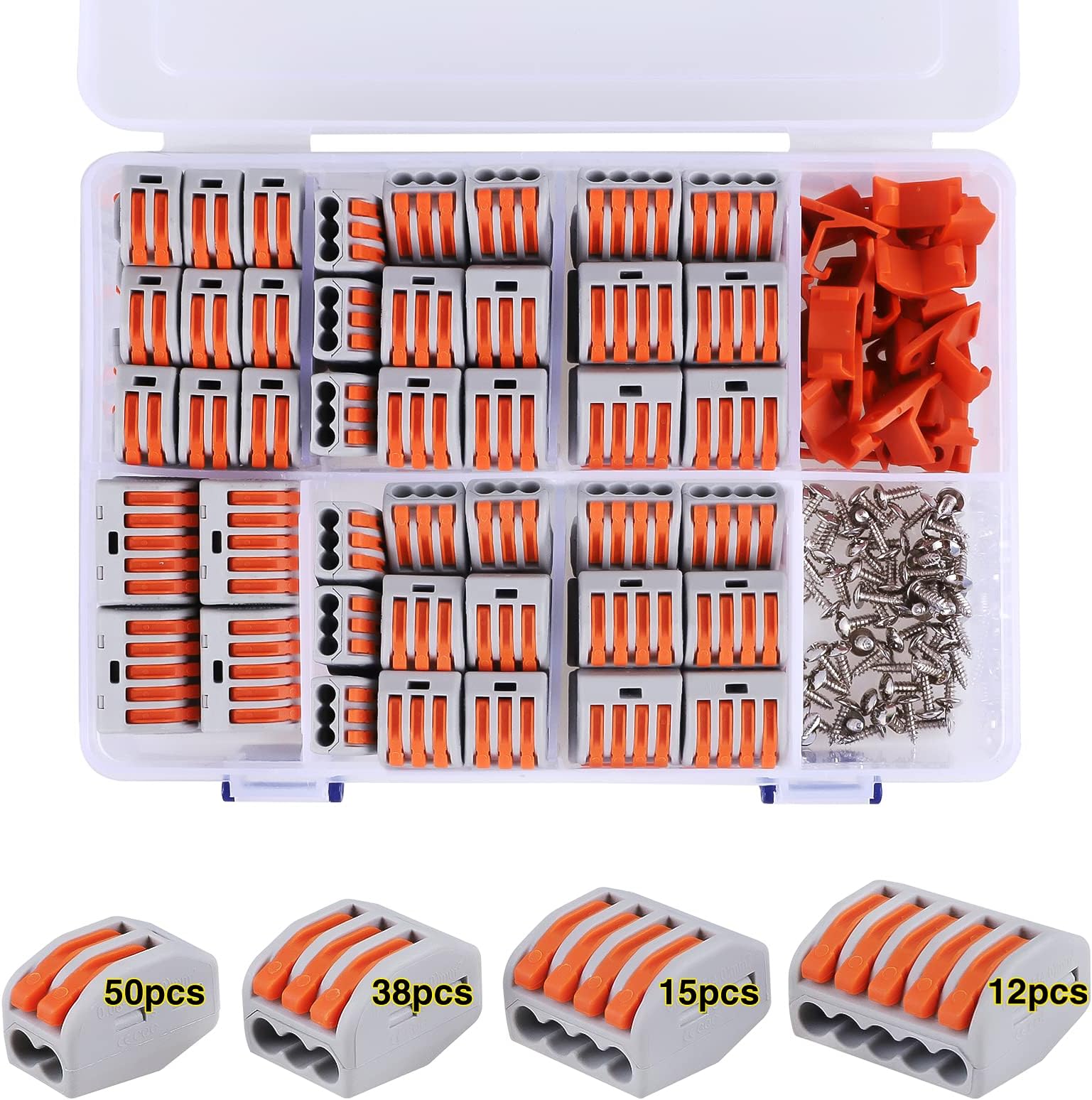 115 PCS Lever Wire Electrical Connectors Nuts Assortment Kit, Multiple Stud2/3/5 Conductor Combination Compact, Electrical Insulated Terminals, Quick Disconnect Splicing