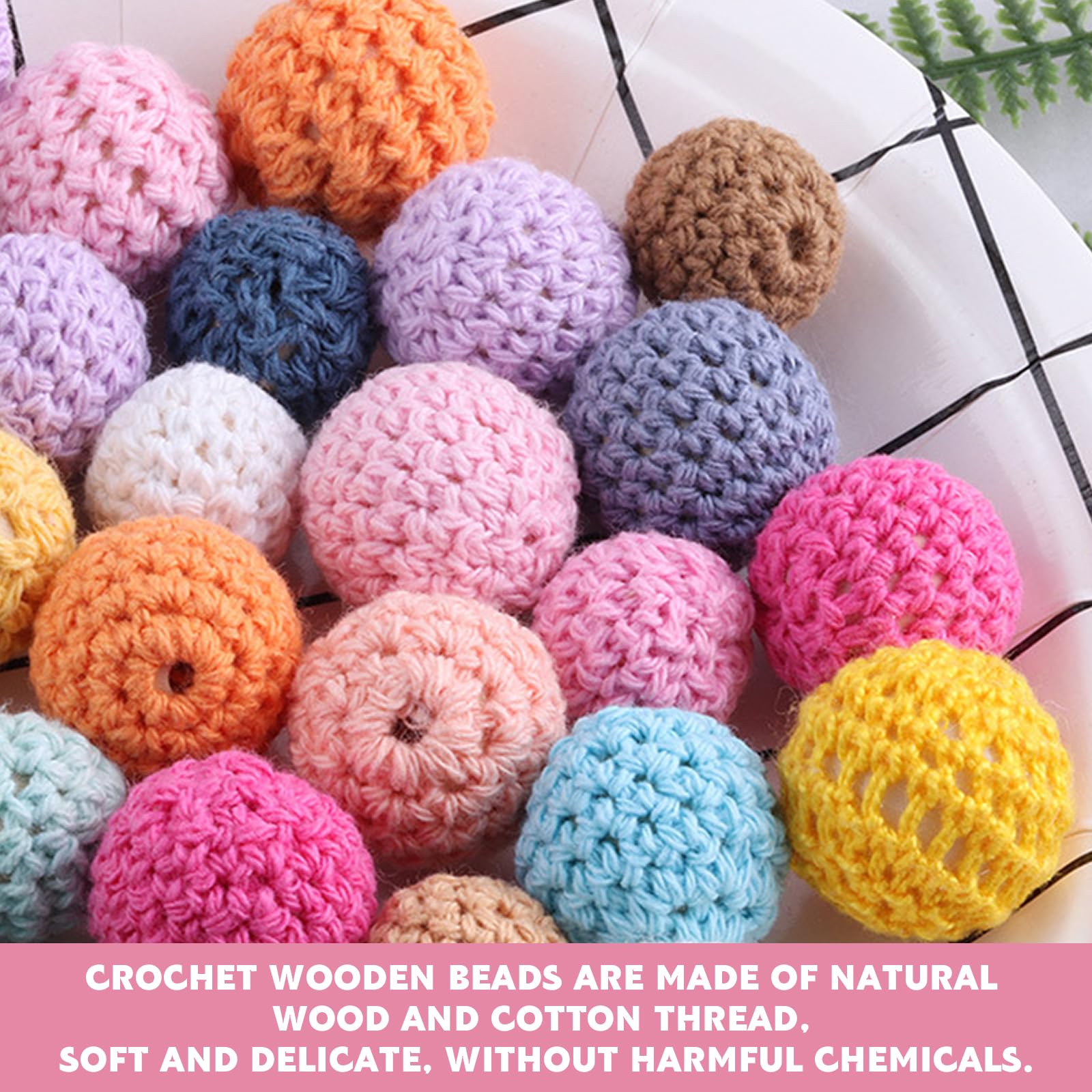 TOAOB 30 Pezzi Perline in Legno per Uncinetto 16mm Colorate Cotone Crocheted Perle con Foro Filo Palline per Crafting Braccialetti Collane Lavoretti Fai da Te Gioielli Decorazioni