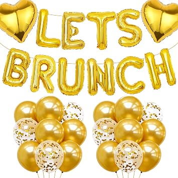 Lets Brunch Letter Banner Balloons - Gold Brunch Themed Decor Dessert Table Sign, Engagement Birthday Bachelorette Party Decorations