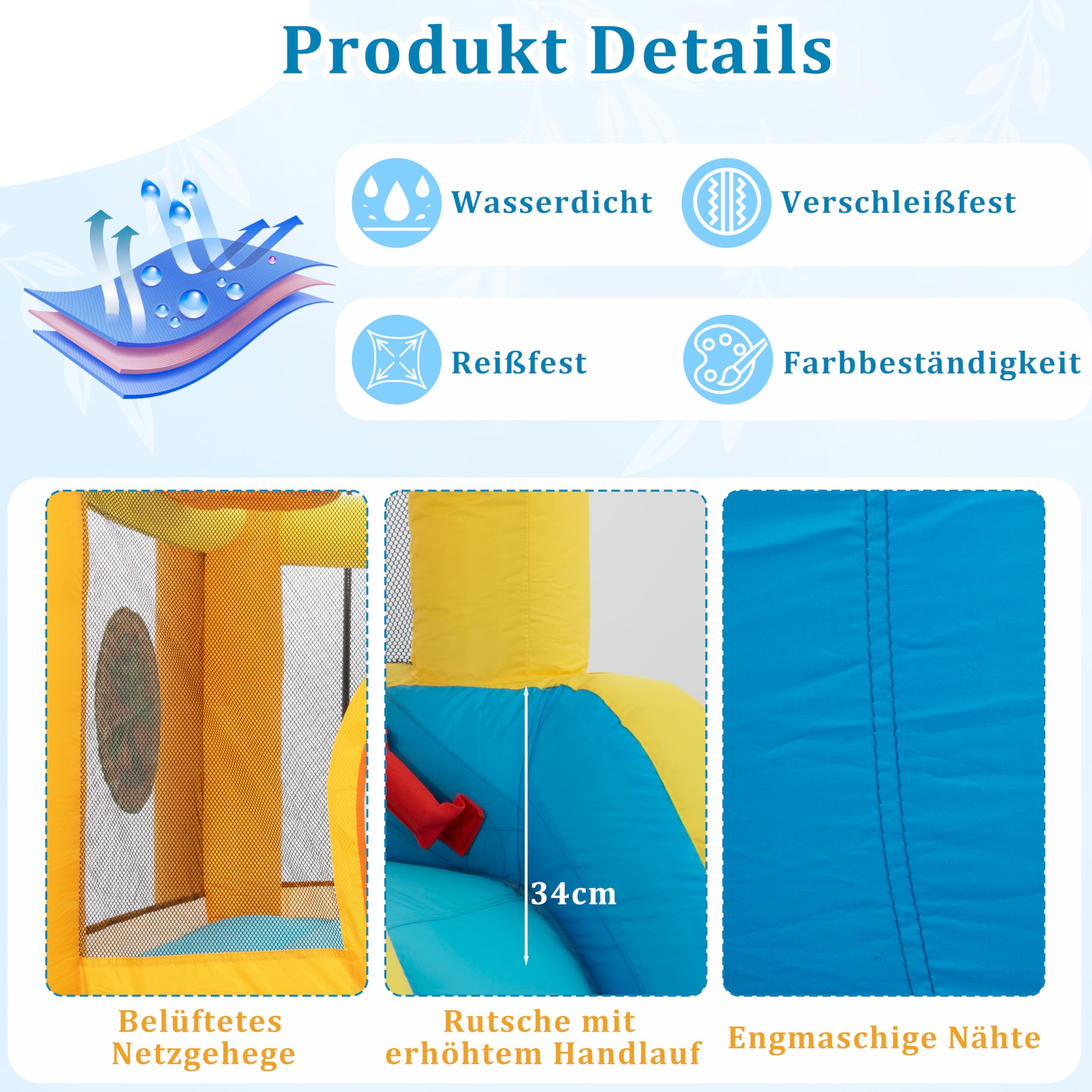 UEV Aufblasbarer 9-in-1 Hüpfburg XXL mit Gebläse, Kletterwand, Springen, Wasserpistole, Ballspielplatz, Extra Lange aufblasbare Rutsche, for Indoor & Outdoor, EN71-1/2/3, 590x502x220cm